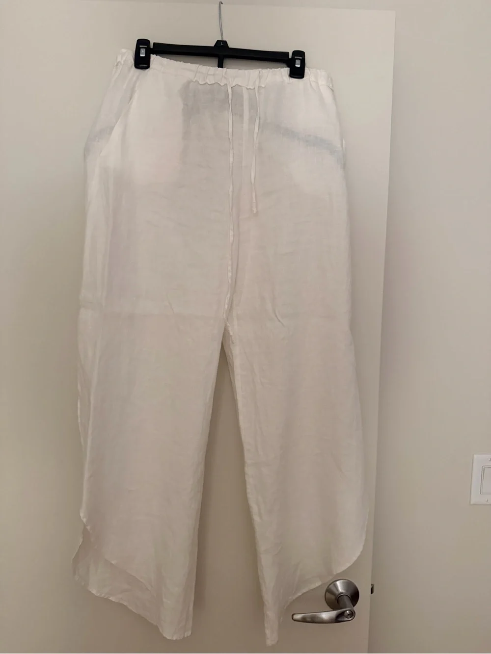 White Wide-Leg Linen Blend Pants